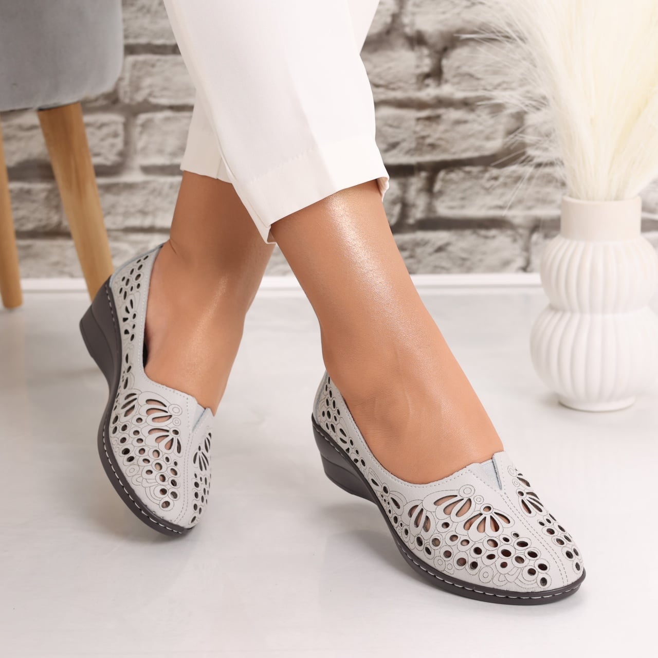 Pantofi dama casual Gri din Piele Naturala Rakina