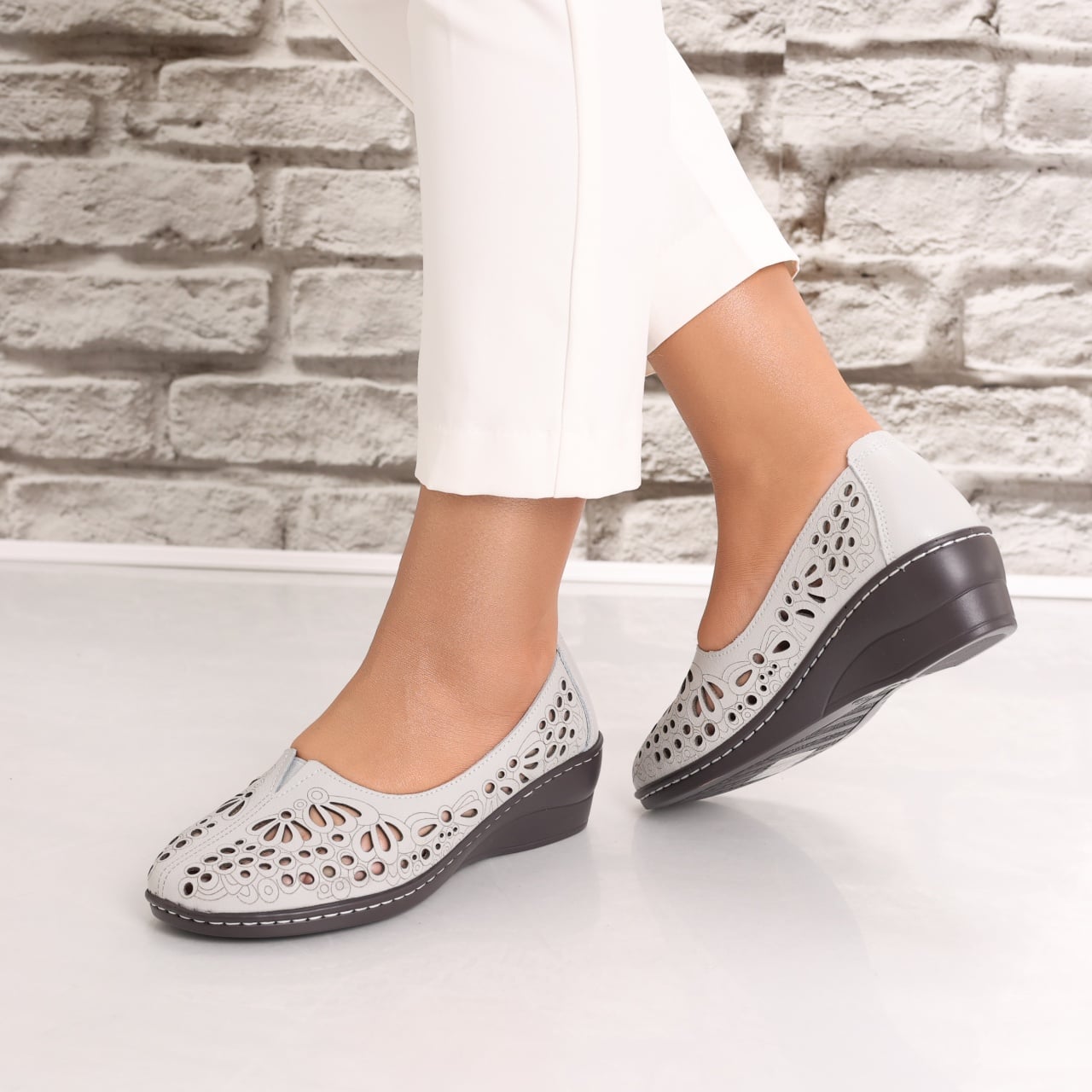 Pantofi dama casual Gri din Piele Naturala Rakina - poza 5
