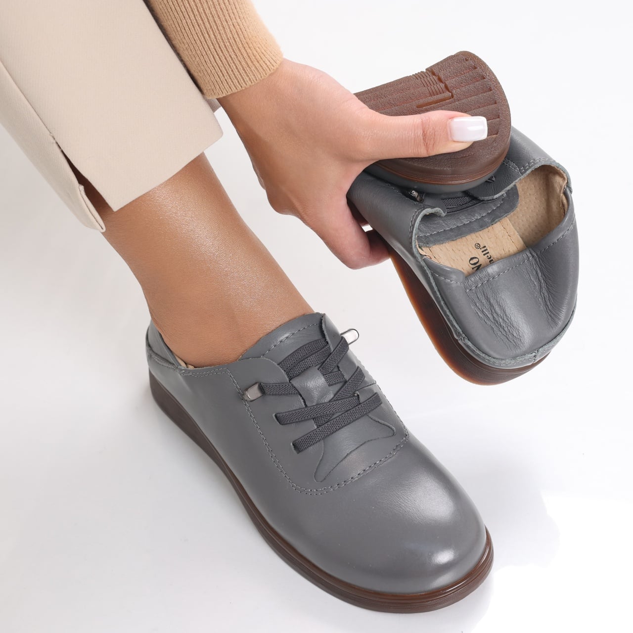 Pantofi dama casual Gri din Piele Naturala Samiana - poza 1
