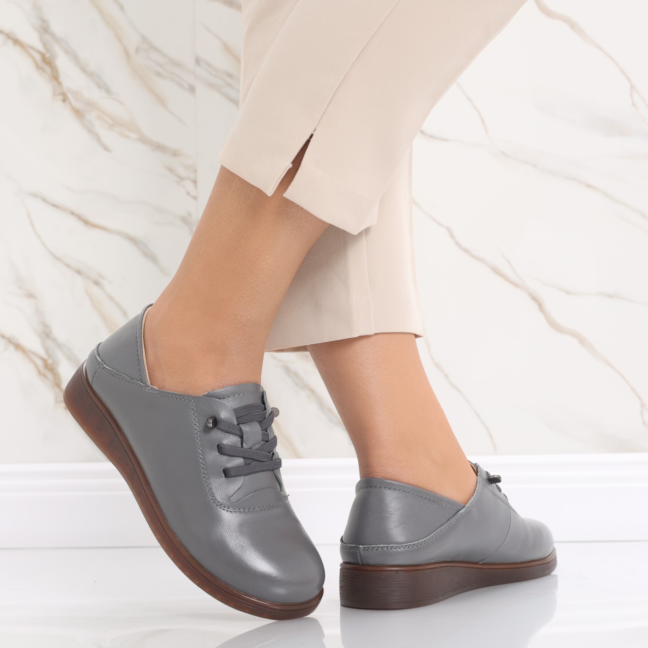 Pantofi dama casual Gri din Piele Naturala Samiana - poza 3