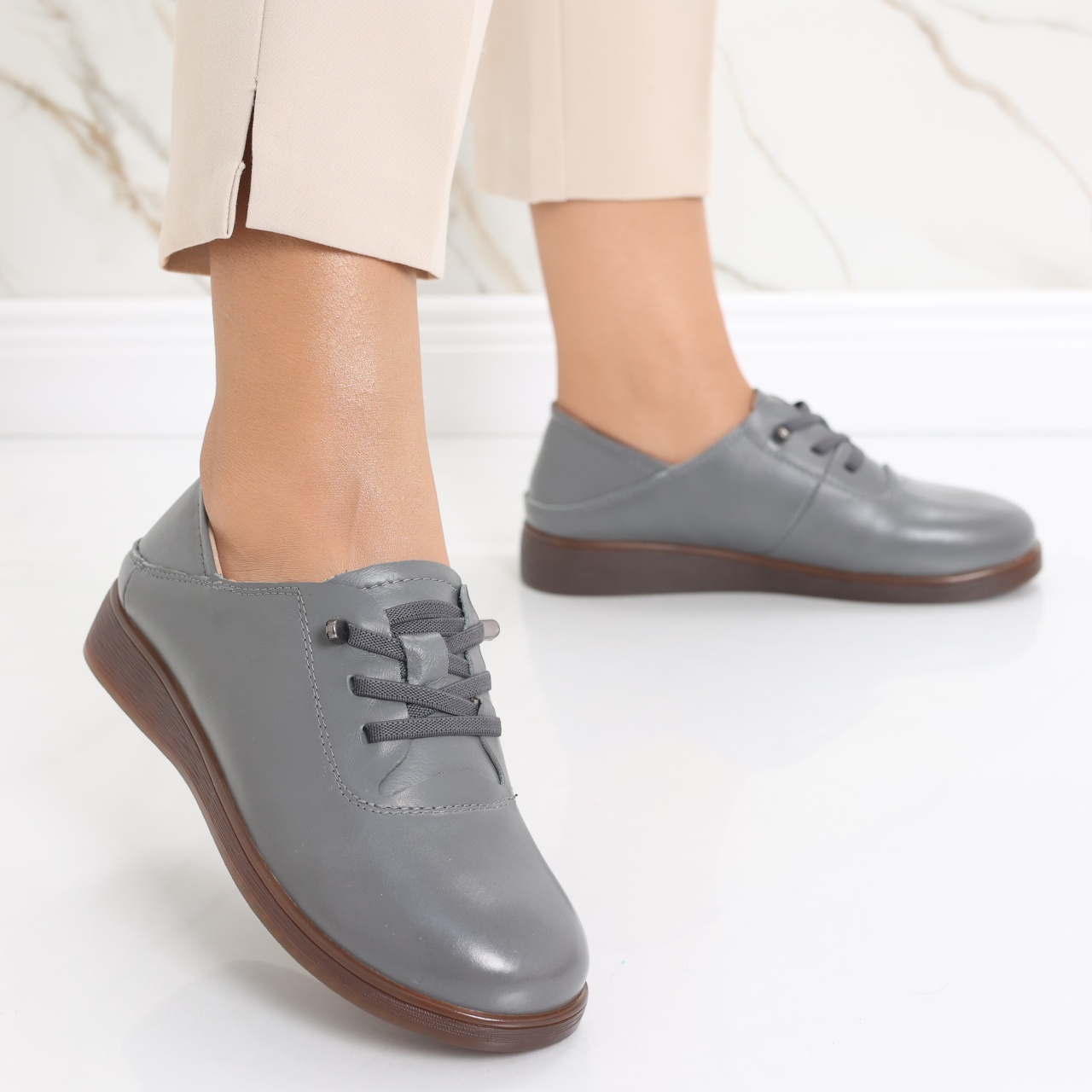 Pantofi dama casual Gri din Piele Naturala Samiana - poza 4