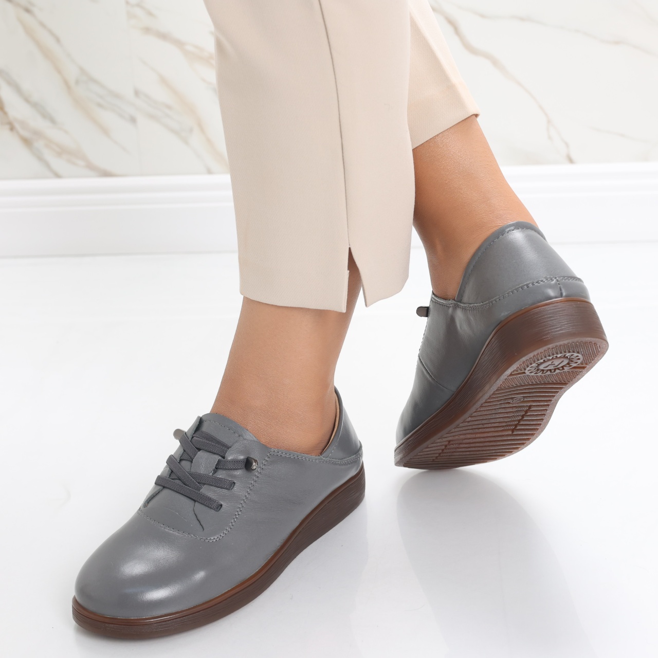 Pantofi dama casual Gri din Piele Naturala Samiana - poza 5