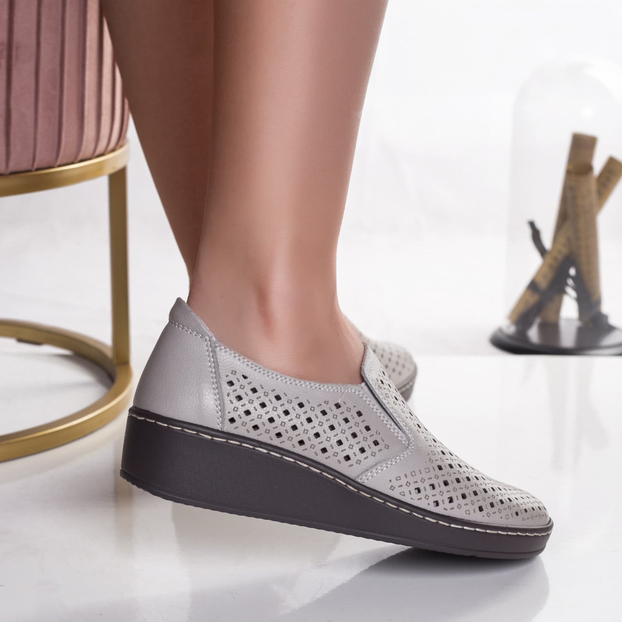 Pantofi dama casual gri din piele naturala sifar - poza 3