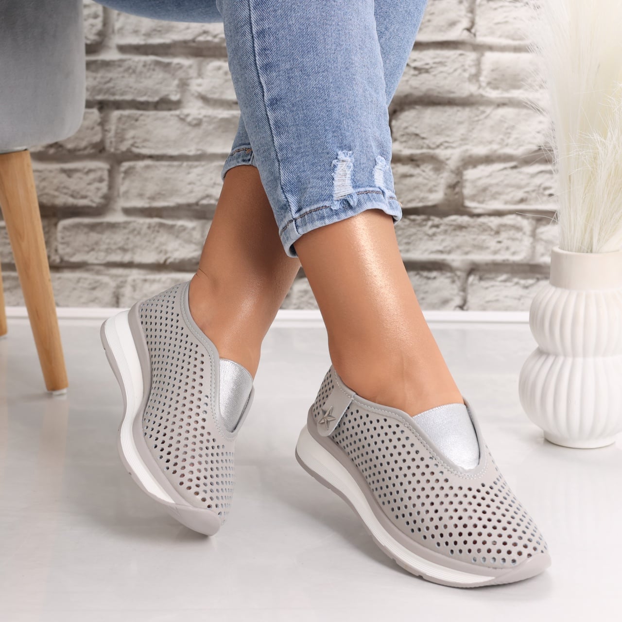 Pantofi dama casual Gri din Piele Naturala Watifa - poza 2