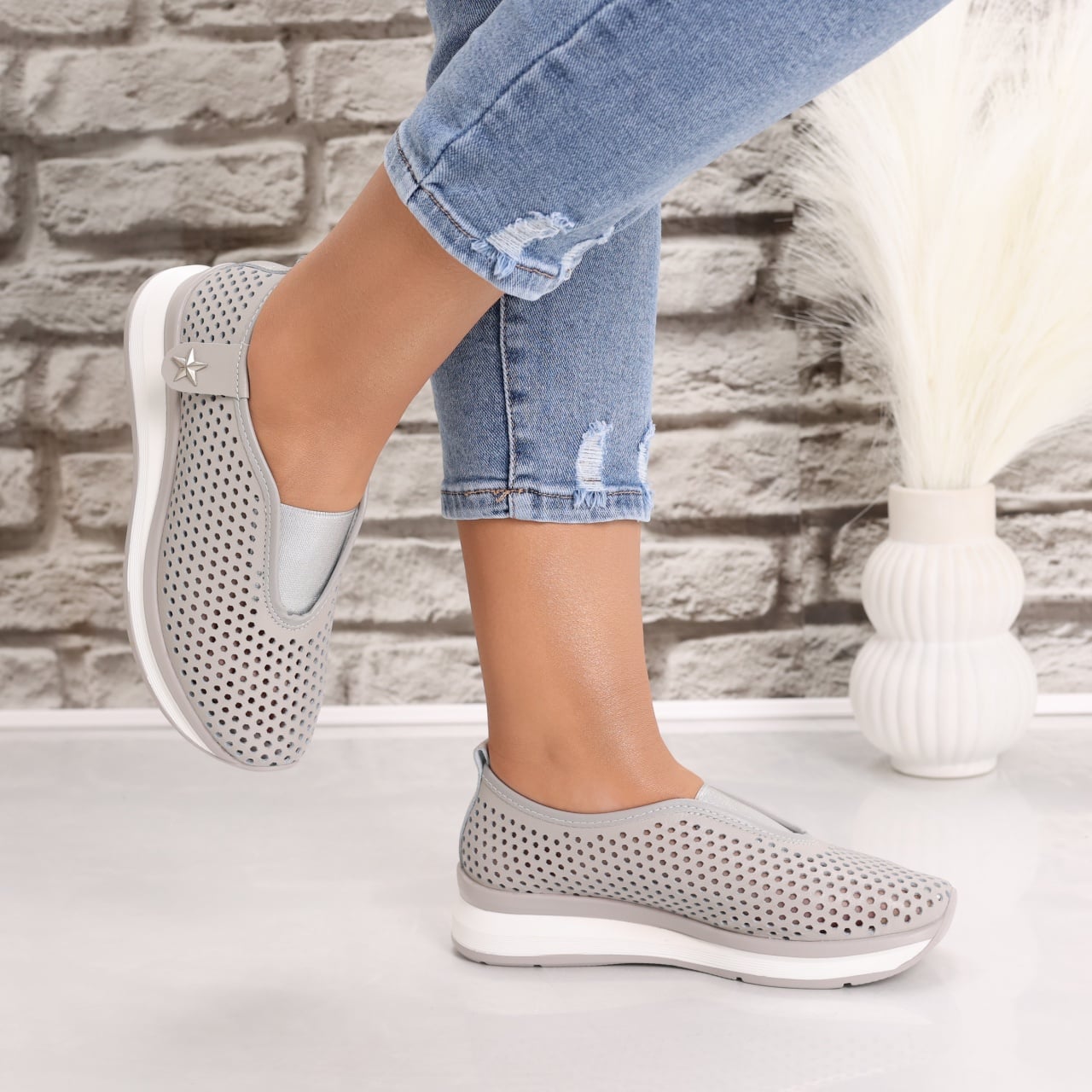 Pantofi dama casual Gri din Piele Naturala Watifa - poza 4