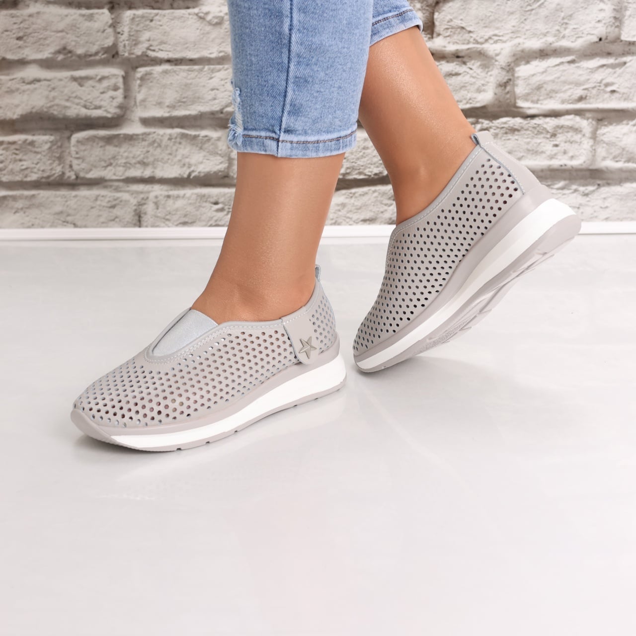 Pantofi dama casual Gri din Piele Naturala Watifa - poza 5