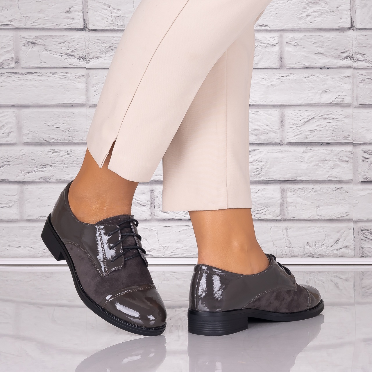 Pantofi dama casual Gri piele ecologica Capricia