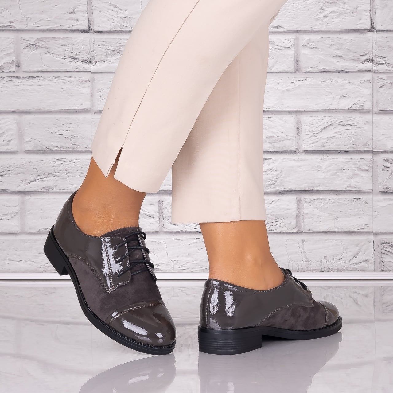 Pantofi dama casual Gri piele ecologica Capricia - poza 1
