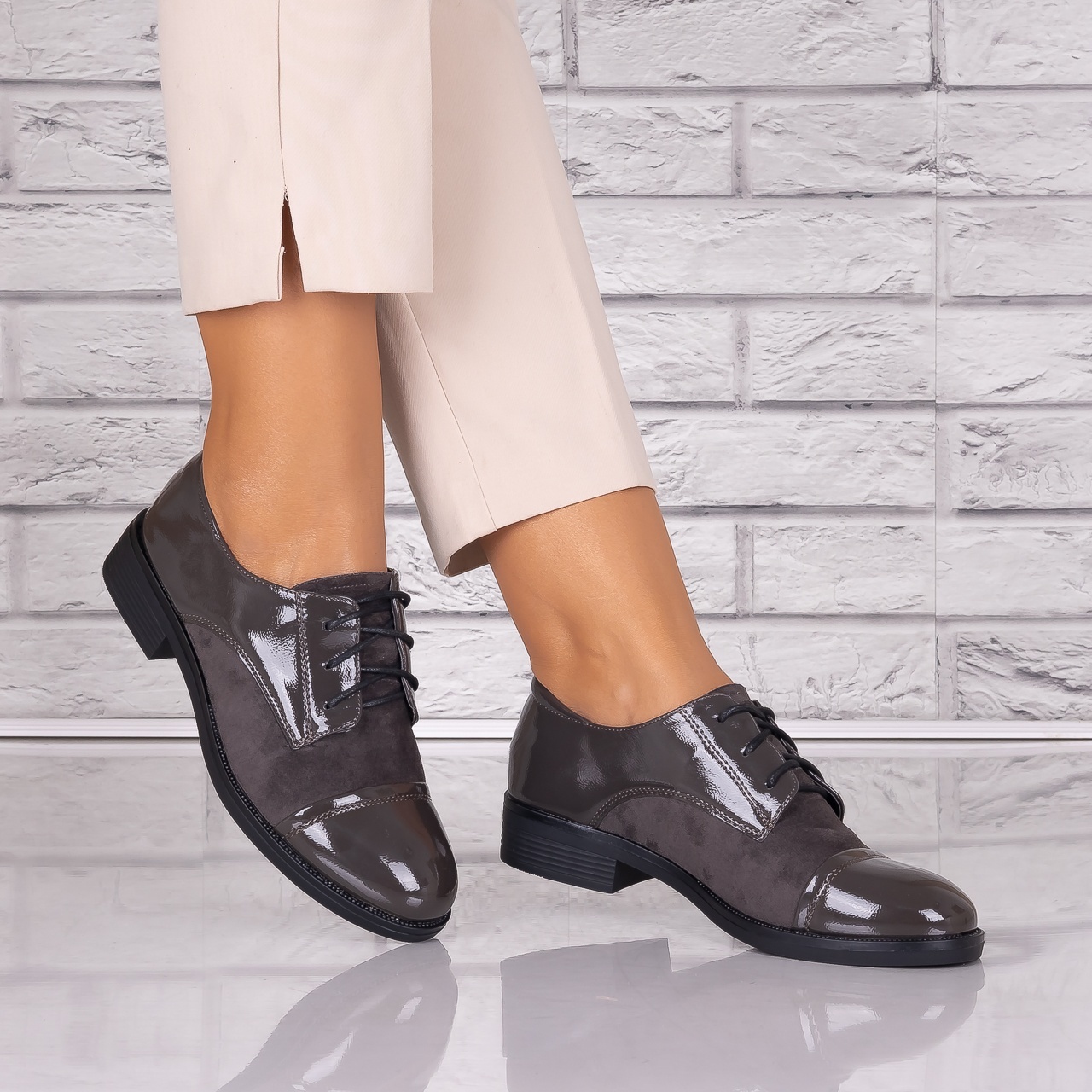 Pantofi dama casual Gri piele ecologica Capricia - poza 2