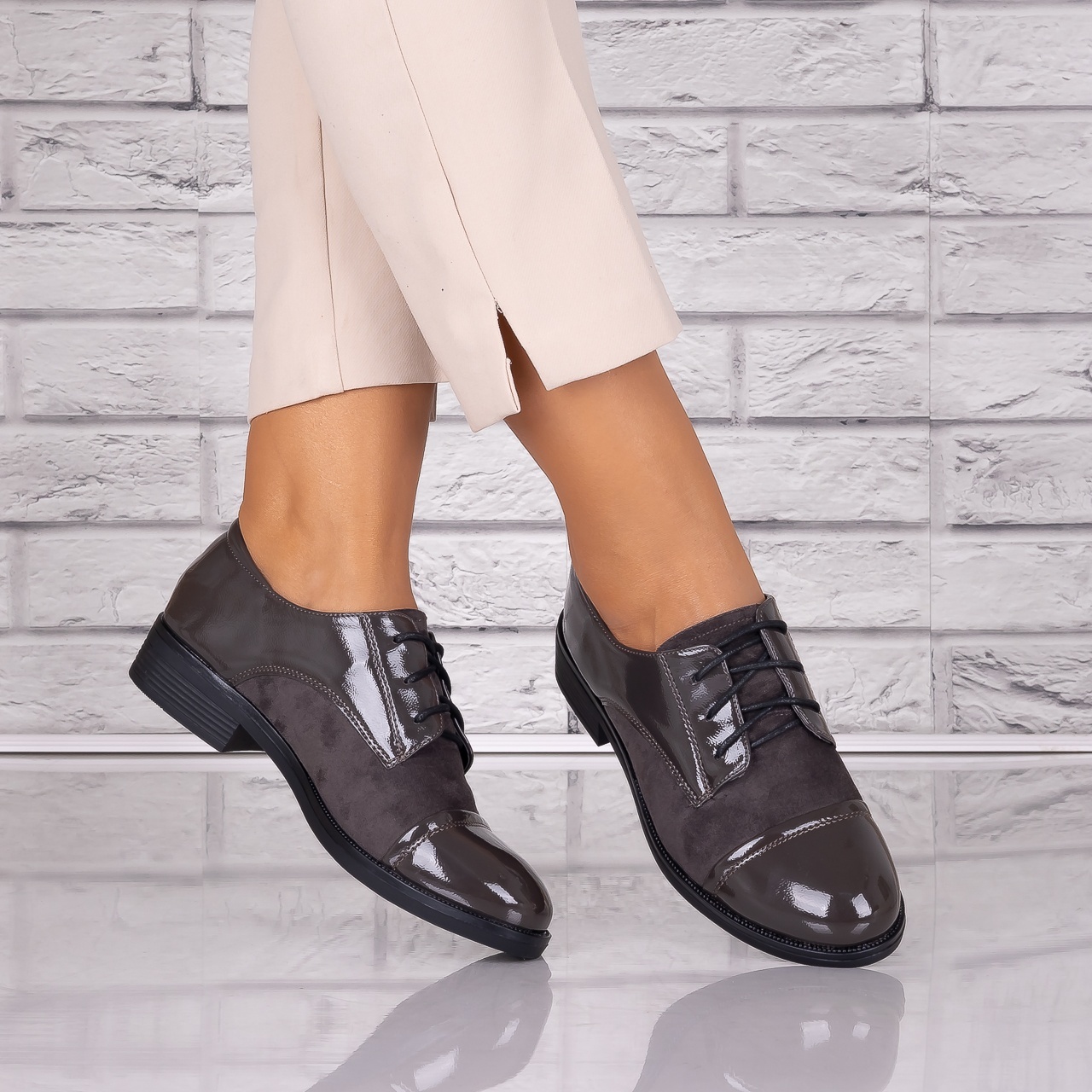 Pantofi dama casual Gri piele ecologica Capricia - poza 3