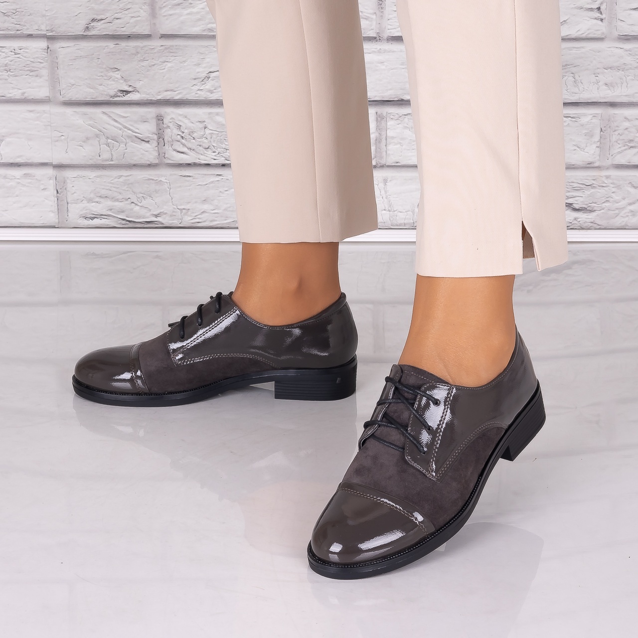 Pantofi dama casual Gri piele ecologica Capricia - poza 4