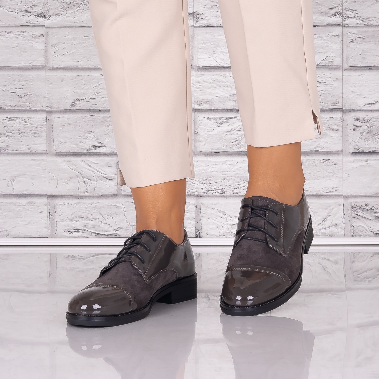 Pantofi dama casual Gri piele ecologica Capricia - poza 5
