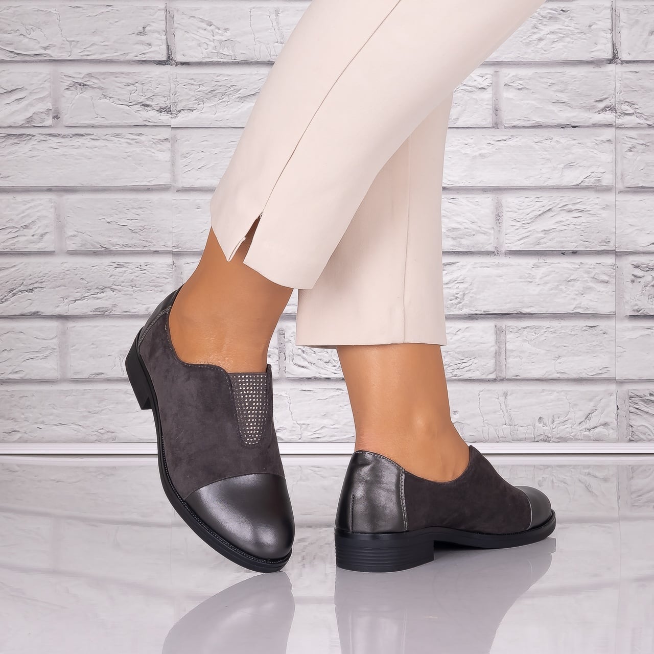 Pantofi dama casual Gri piele ecologica Daviria - poza 1