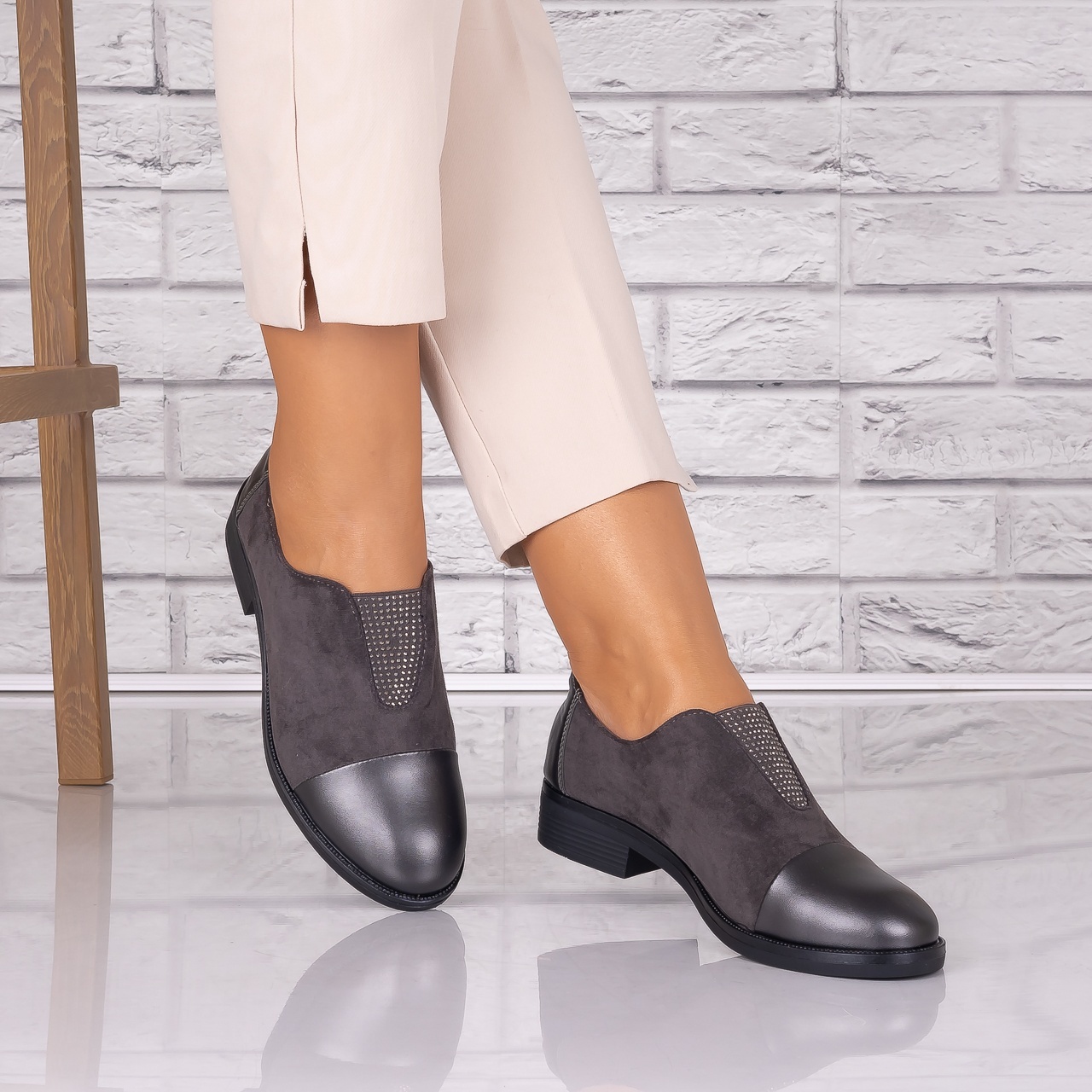 Pantofi dama casual Gri piele ecologica Daviria - poza 2
