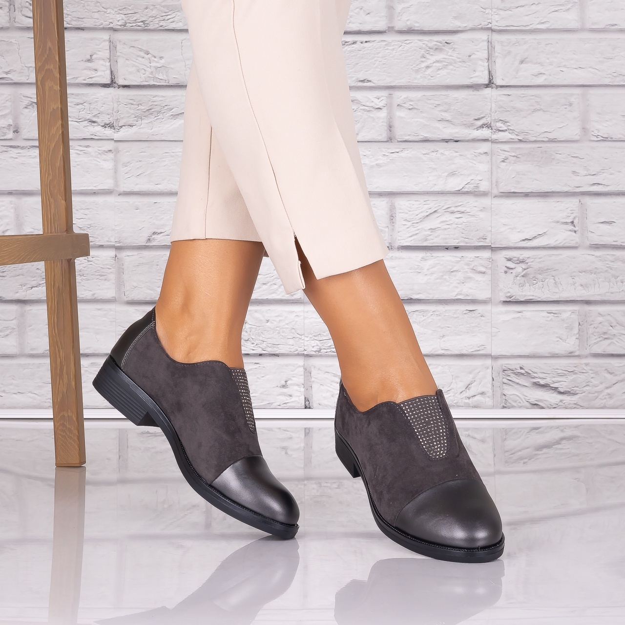 Pantofi dama casual Gri piele ecologica Daviria - poza 3