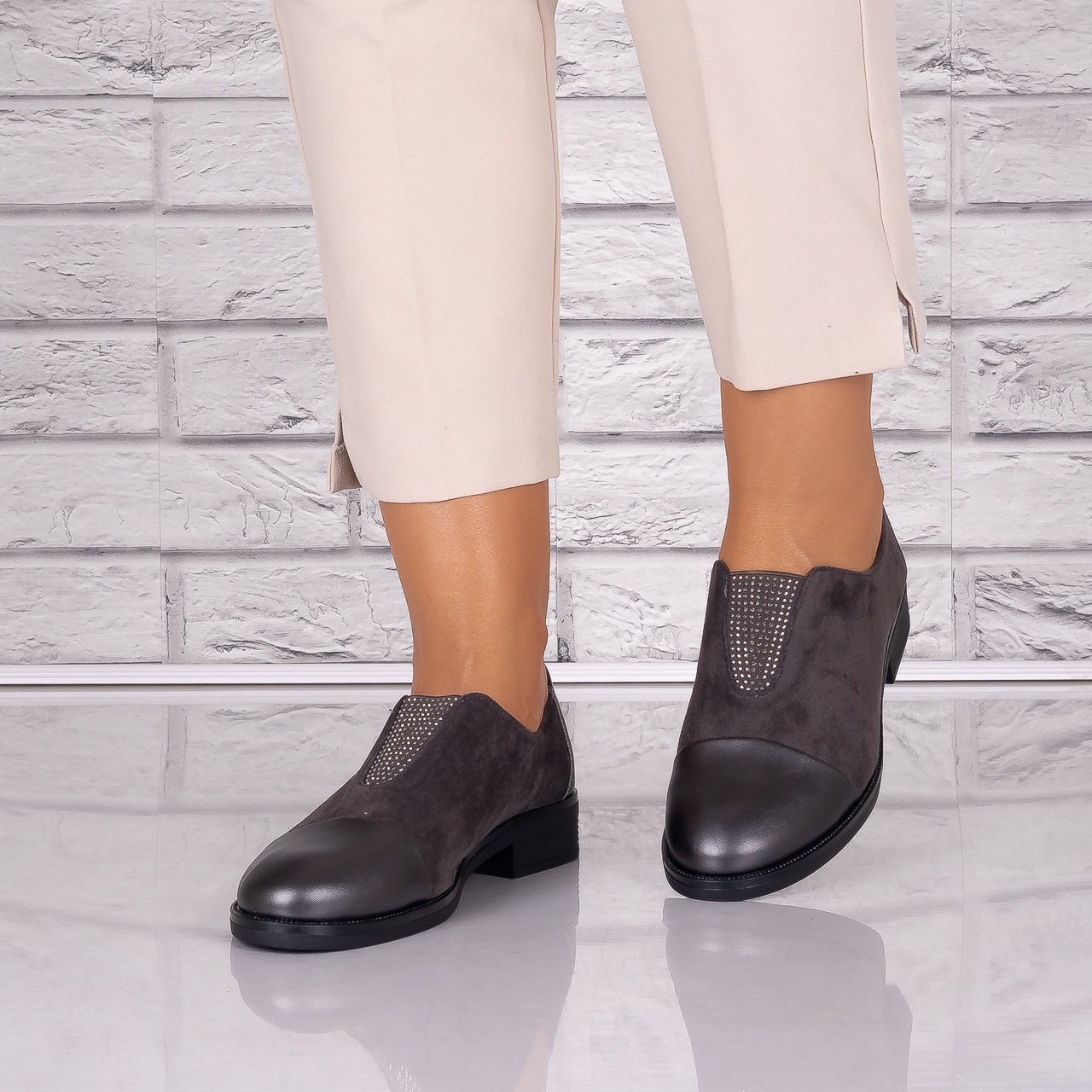 Pantofi dama casual Gri piele ecologica Daviria - poza 4
