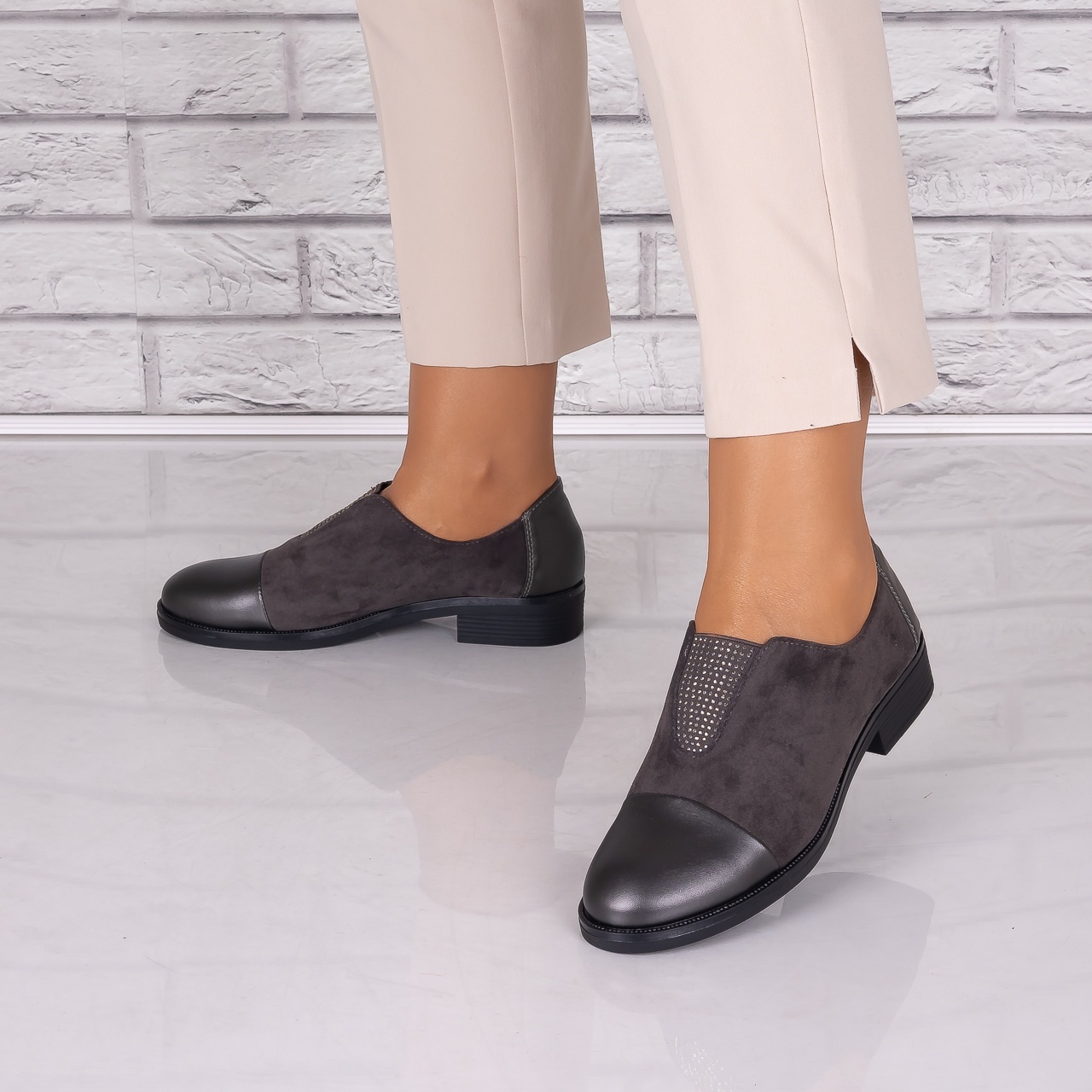 Pantofi dama casual Gri piele ecologica Daviria - poza 5