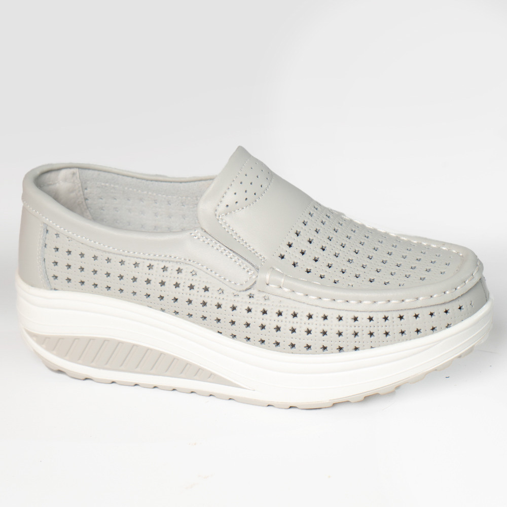 Pantofi dama casual gri piele naturala flori - poza 4