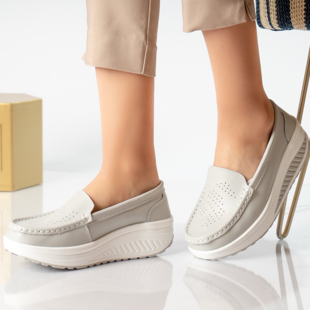 Pantofi dama casual gri piele naturala nancy - poza 1