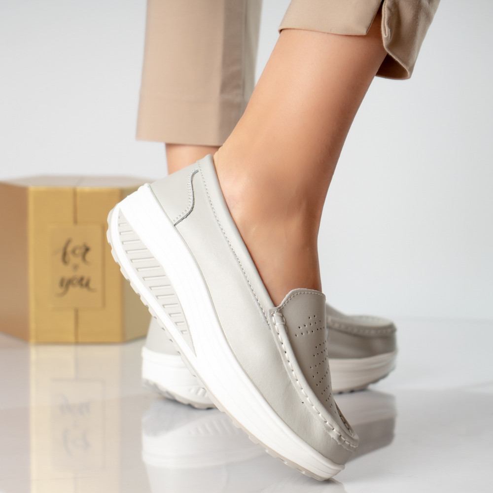 Pantofi dama casual gri piele naturala nancy - poza 3