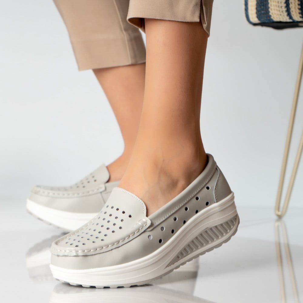 Pantofi dama casual gri piele naturala perla - poza 1