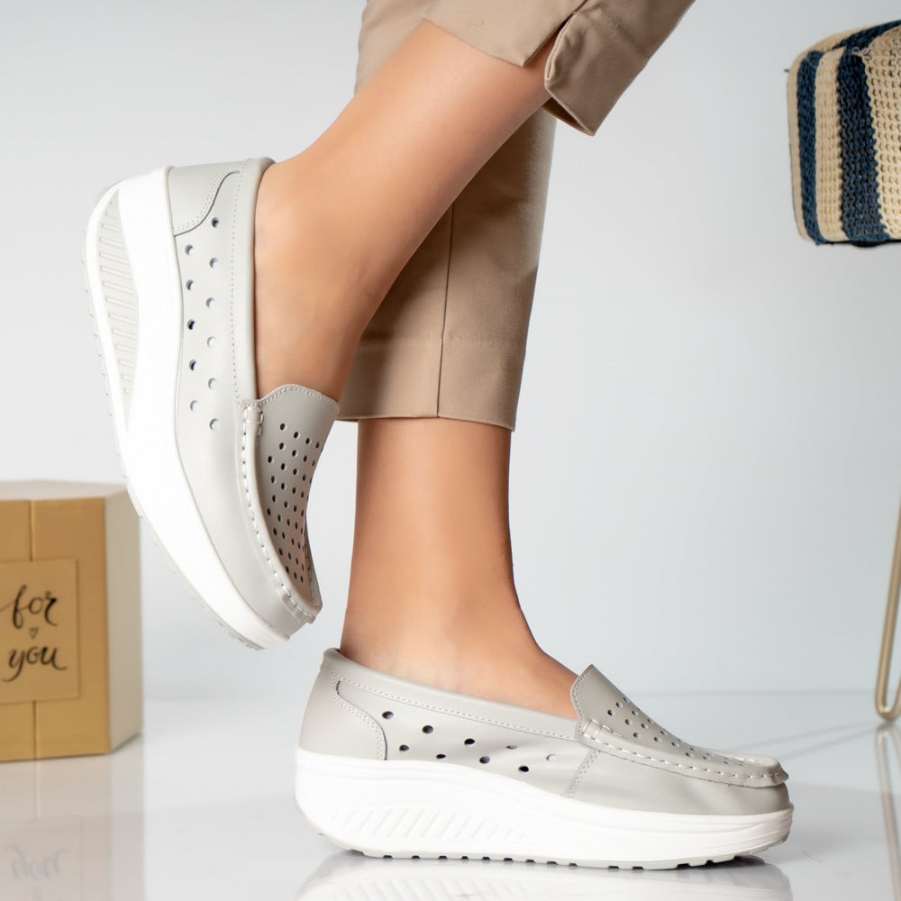 Pantofi dama casual gri piele naturala perla - poza 3