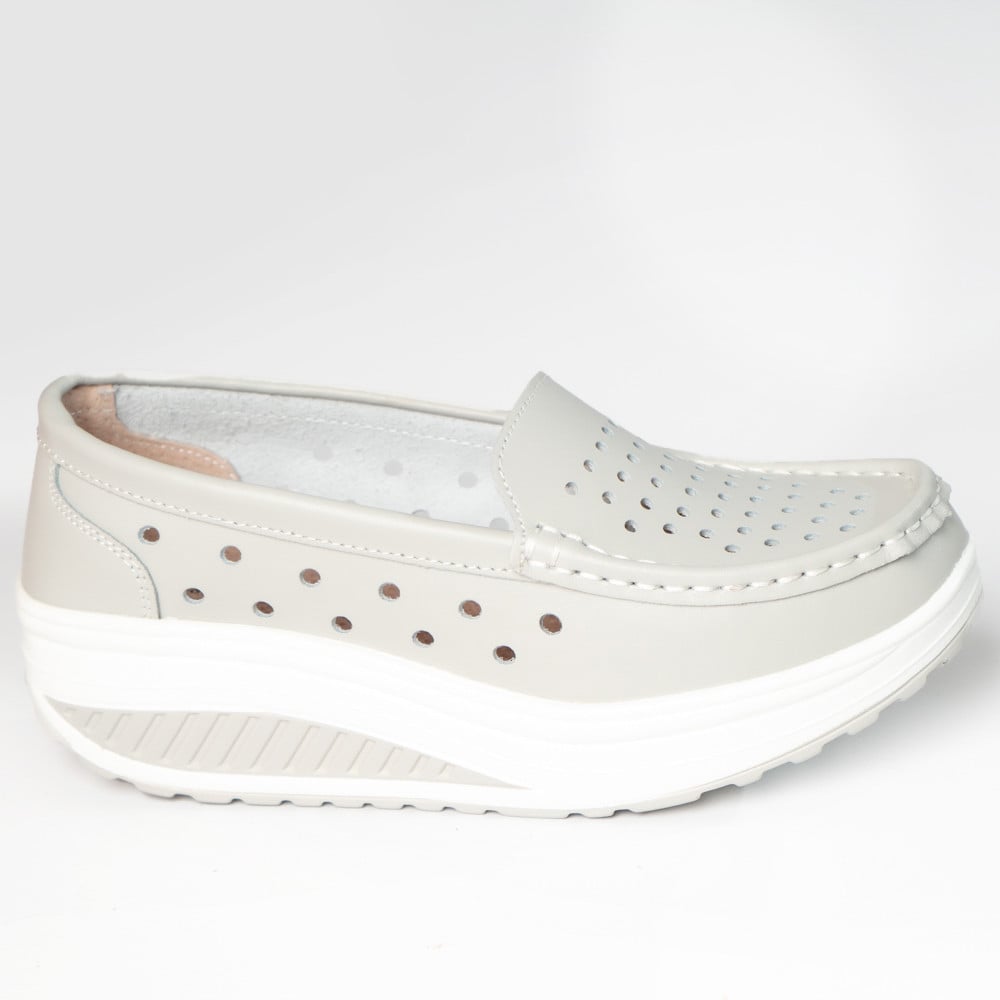 Pantofi dama casual gri piele naturala perla - poza 4