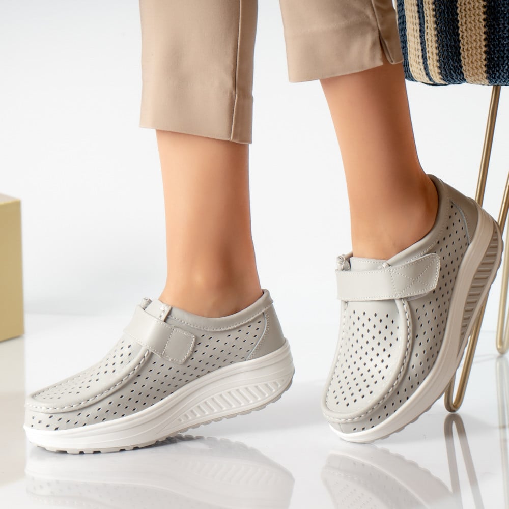 Pantofi dama casual gri piele naturala rula - poza 1
