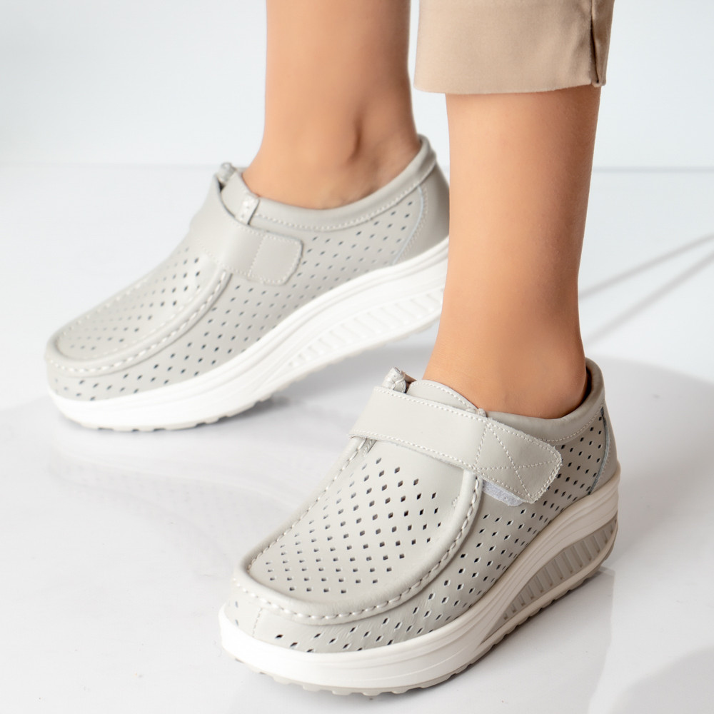 Pantofi dama casual gri piele naturala rula - poza 2