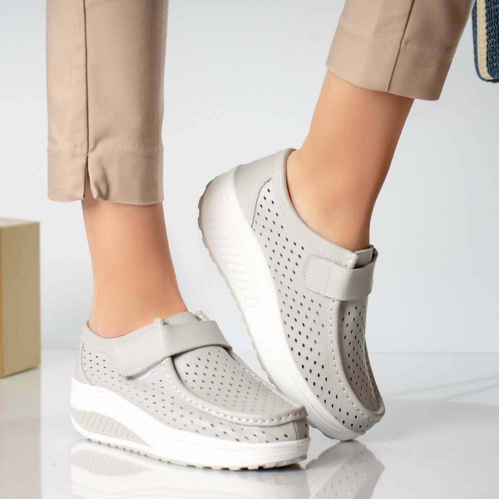 Pantofi dama casual gri piele naturala rula - poza 3
