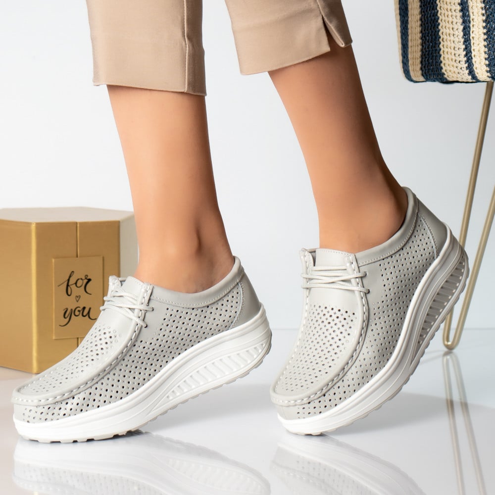 Pantofi dama casual gri piele naturala samra - poza 1
