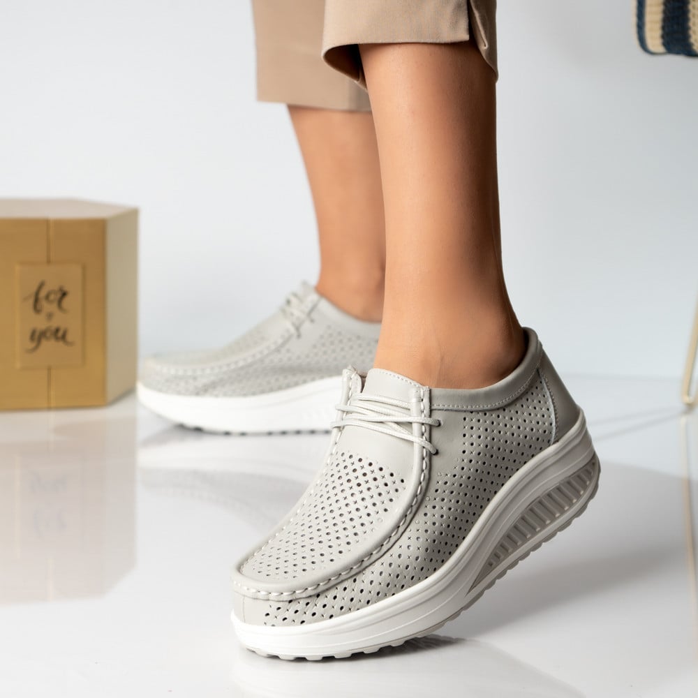Pantofi dama casual gri piele naturala samra - poza 2