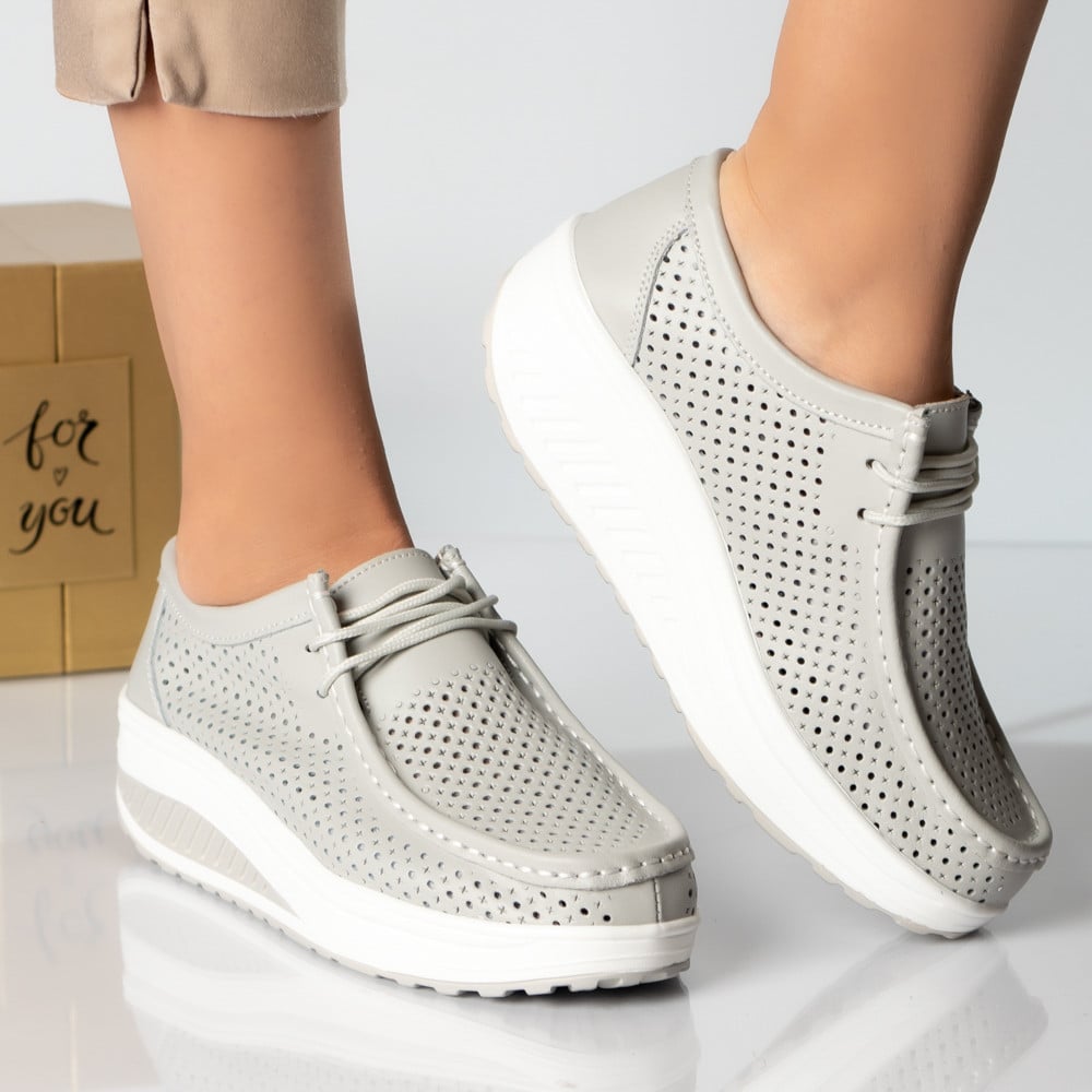 Pantofi dama casual gri piele naturala samra - poza 3