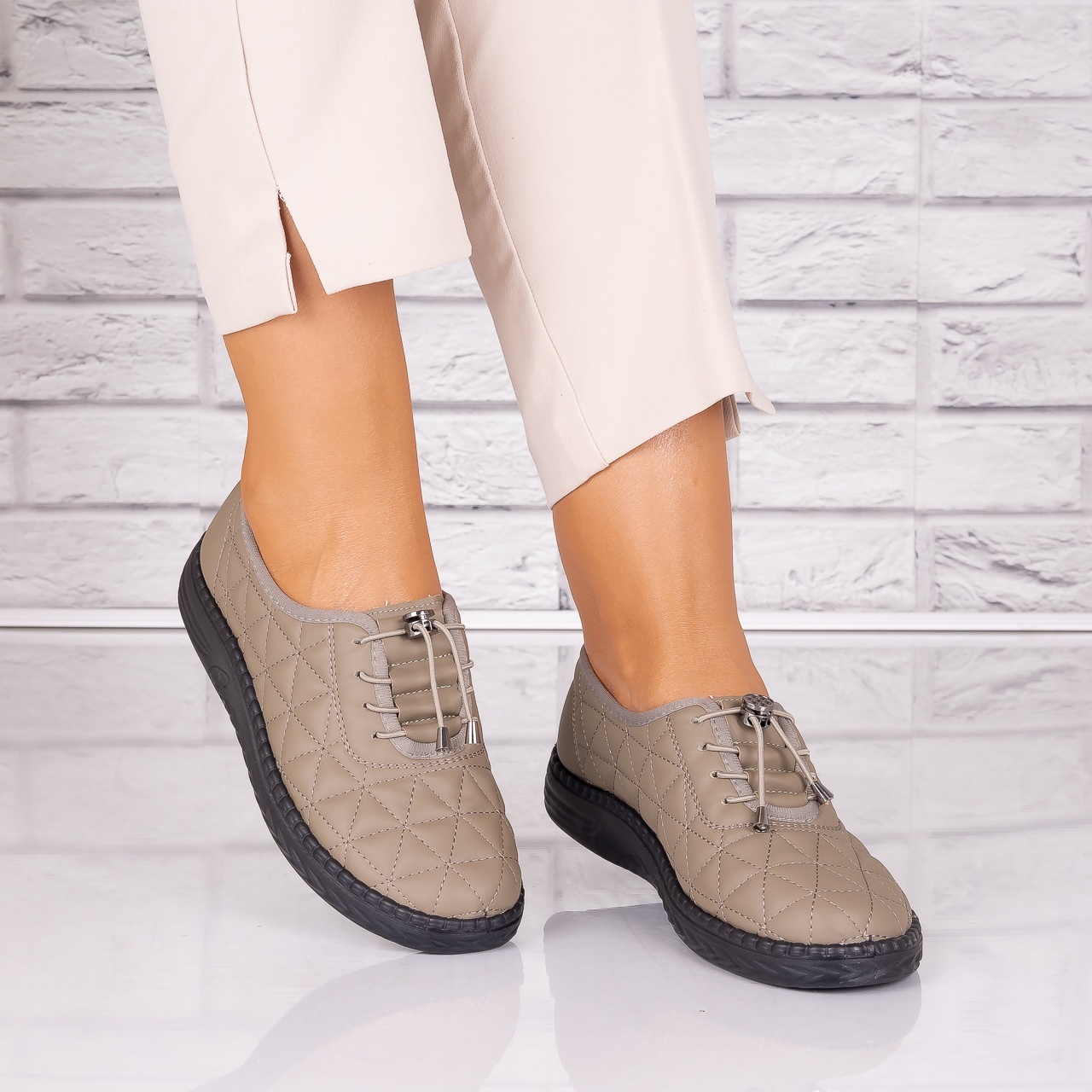Pantofi dama casual Kaki din Piele Ecologica Acuna - poza 1