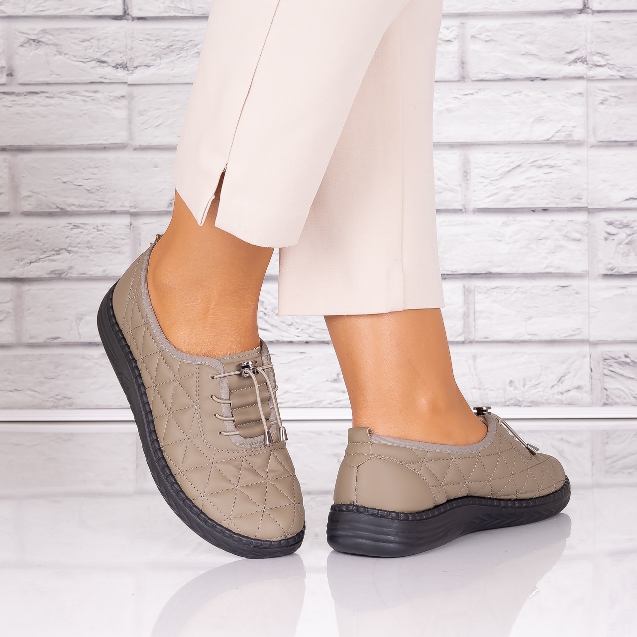 Pantofi dama casual Kaki din Piele Ecologica Acuna - poza 3