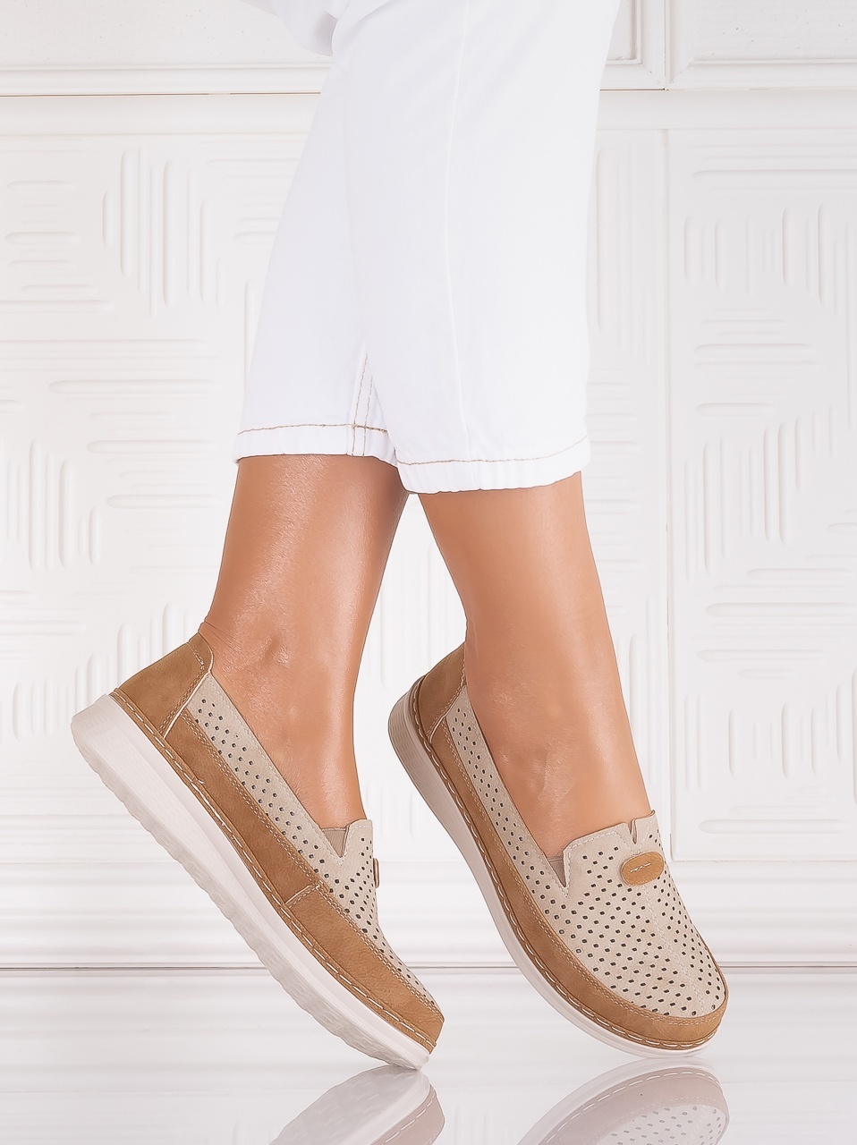 Pantofi dama casual Kaki din Piele Ecologica Atinos