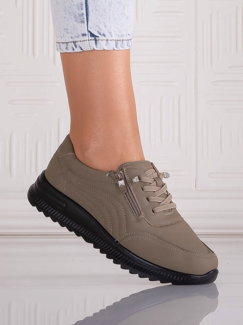 Pantofi dama Casual Kaki din Piele Ecologica Savira - poza 1