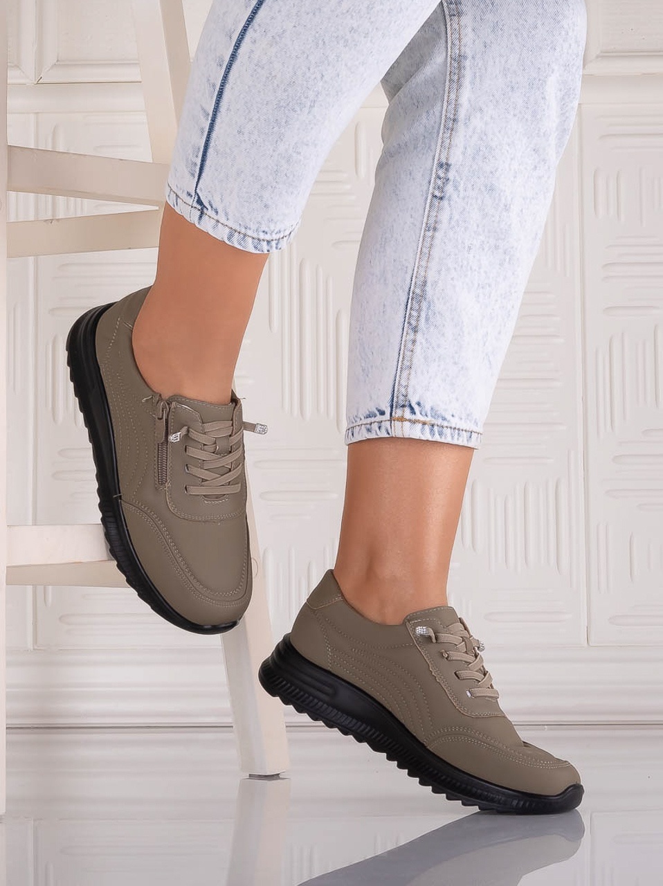 Pantofi dama Casual Kaki din Piele Ecologica Savira - poza 2