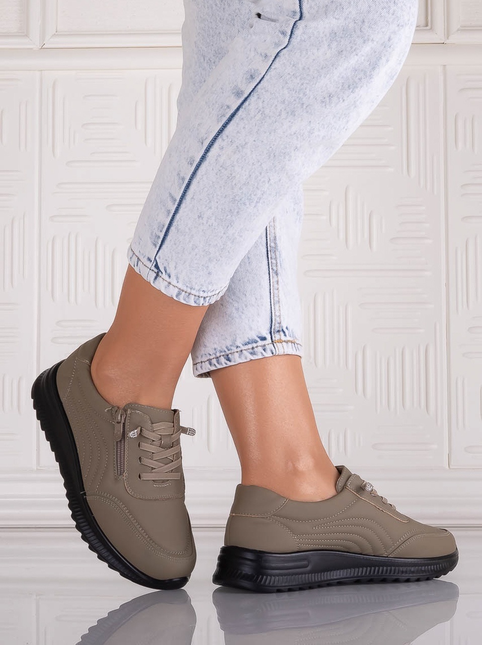 Pantofi dama Casual Kaki din Piele Ecologica Savira - poza 3