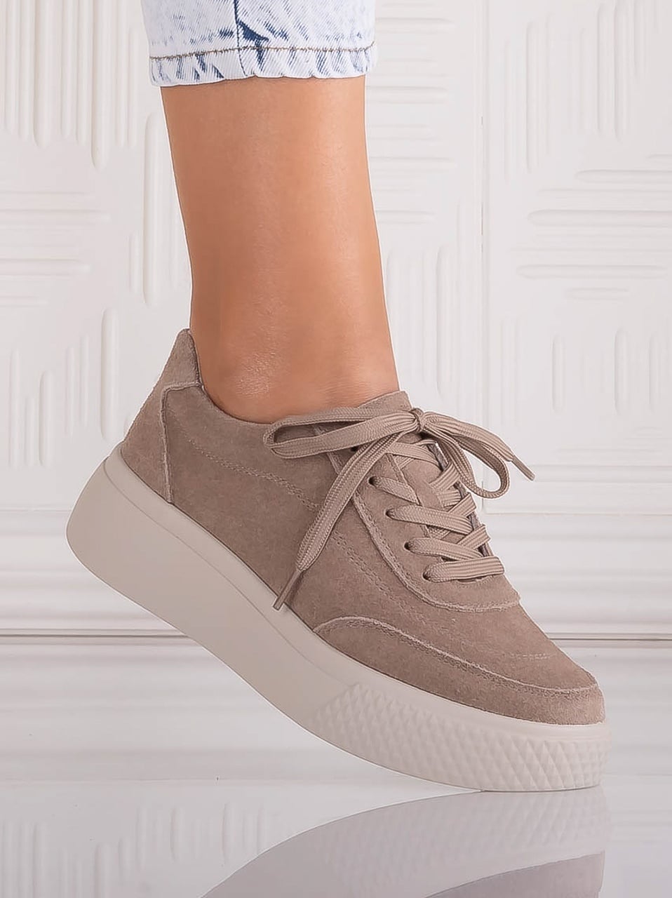 Pantofi dama casual Kaki din Piele Naturala Intoarsa Adiza - poza 1