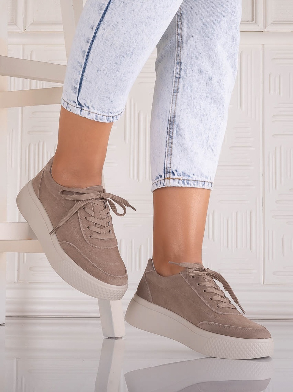 Pantofi dama casual Kaki din Piele Naturala Intoarsa Adiza - poza 3