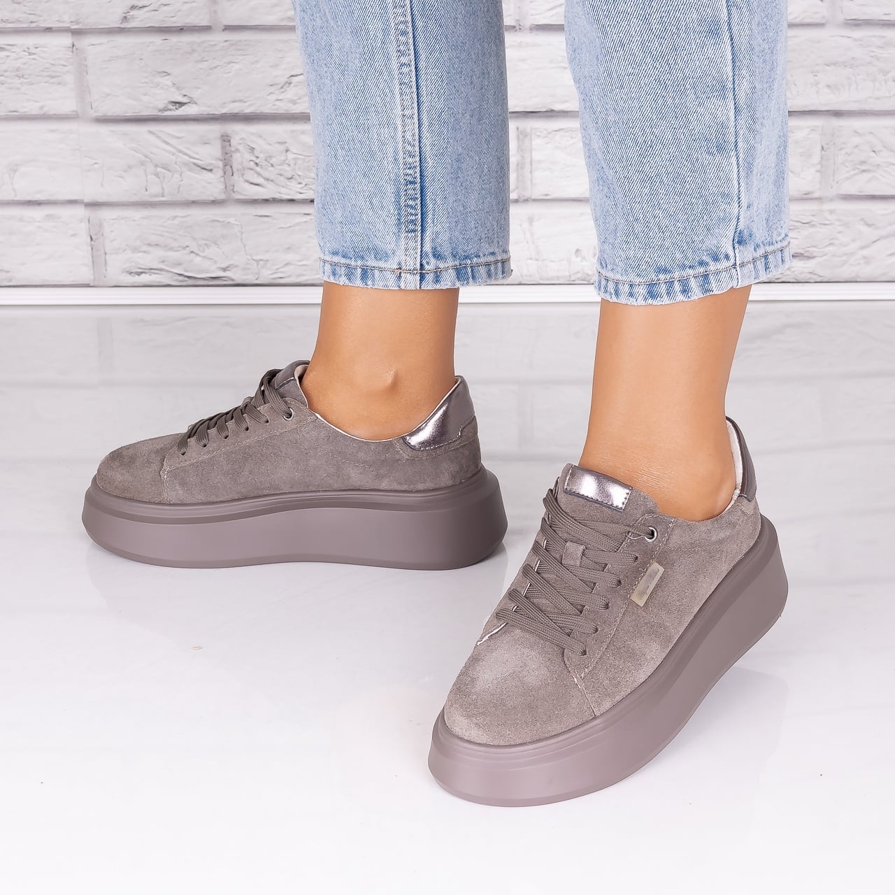 Pantofi dama casual kaki din Piele Naturala Intoarsa Alersa - poza 4