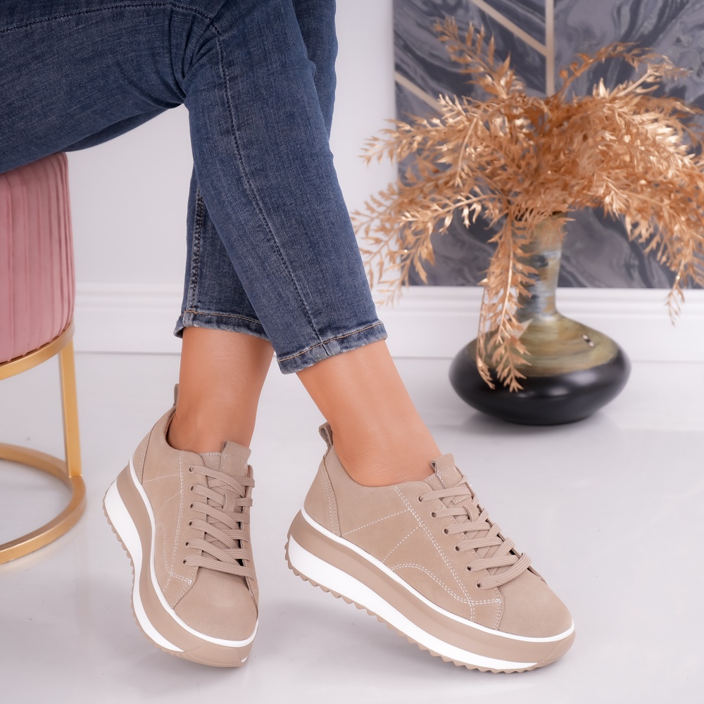Pantofi dama casual Kaki din Piele Naturala intoarsa Shula - poza 1