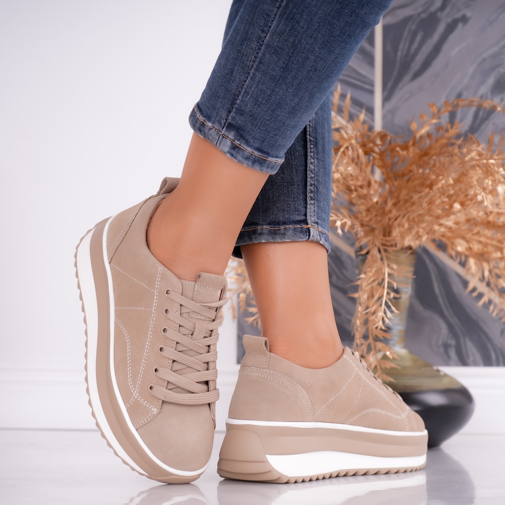 Pantofi dama casual Kaki din Piele Naturala intoarsa Shula - poza 2