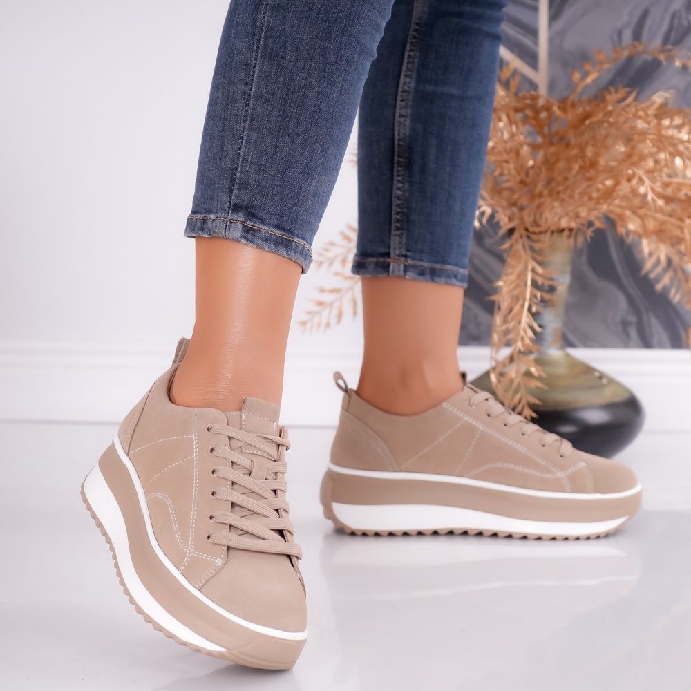 Pantofi dama casual Kaki din Piele Naturala intoarsa Shula - poza 3