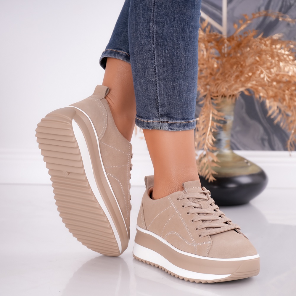 Pantofi dama casual Kaki din Piele Naturala intoarsa Shula - poza 4