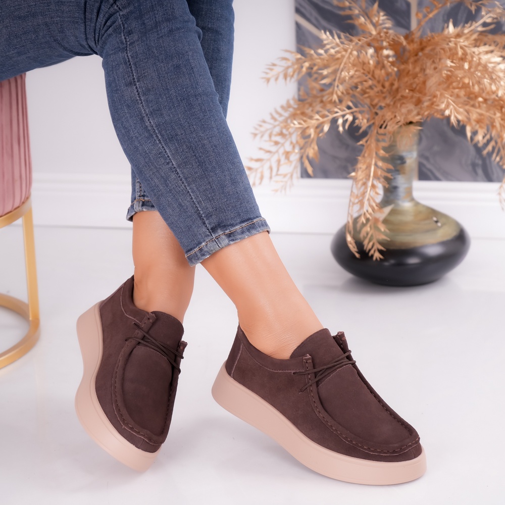 Pantofi dama casual Maro din Piele Naturala Intoarsa Sandy - poza 1