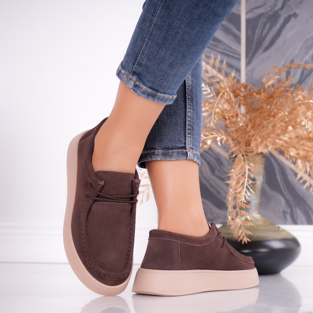 Pantofi dama casual Maro din Piele Naturala Intoarsa Sandy - poza 2