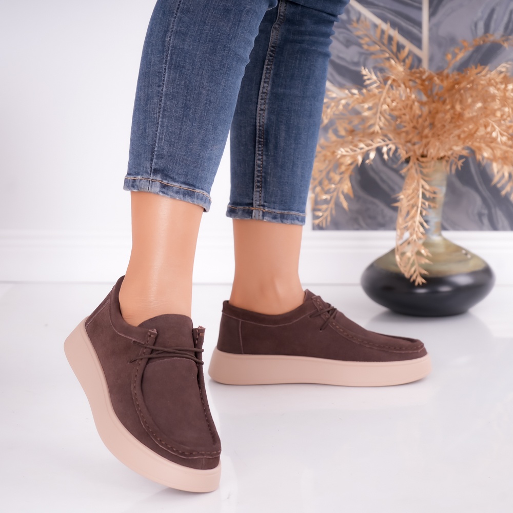 Pantofi dama casual Maro din Piele Naturala Intoarsa Sandy - poza 3