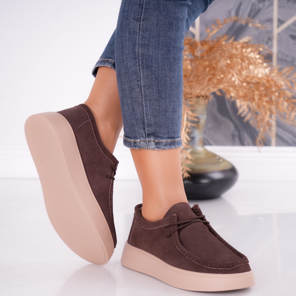 Pantofi dama casual Maro din Piele Naturala Intoarsa Sandy - poza 4